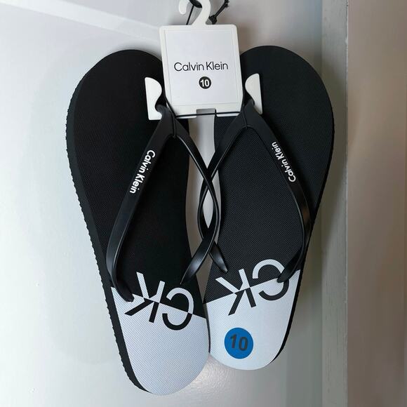 •NEW• Calvin Klein CK Men’s Flip Flops in Black & White - Picture 3 of 9
